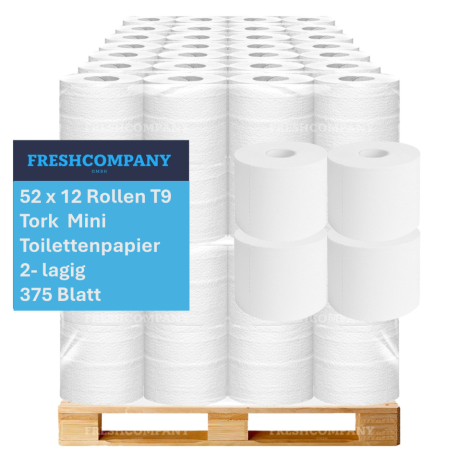 52 x 12 Rollen Tork T9 Ersatz Toilettenpapier Mini, 2-lagig, 375 Blatt