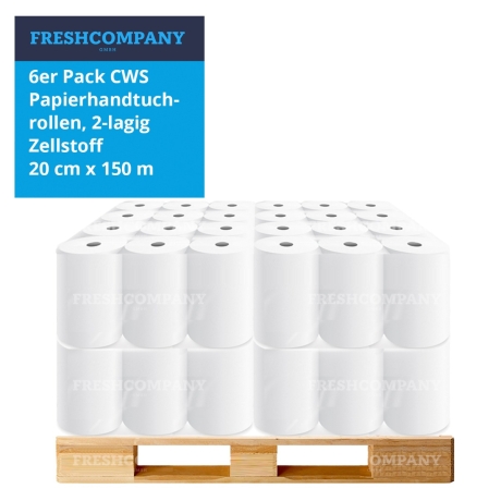 10 x 6 CWS Papierhandtuchrollen, 2-lagig, Zellstoff, unperforiert für Spendersysteme 20 cm x 150 m