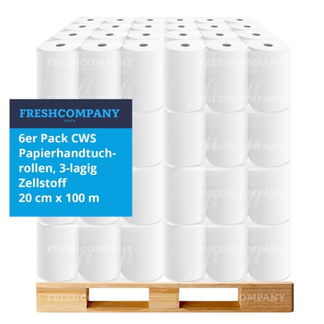 45 x 6 CWS Papierhandtuchrollen, 3-lagig, Zellstoff, unperforiert für Spendersysteme 20 cm x 100 m