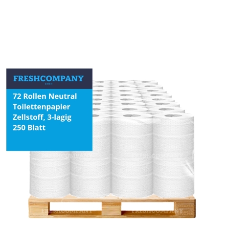 10 x 72 Rollen Neutral Toilettenpapier, WC-Papier 3-lagig, Langblatt, 250 Blatt, 1296 Rollen