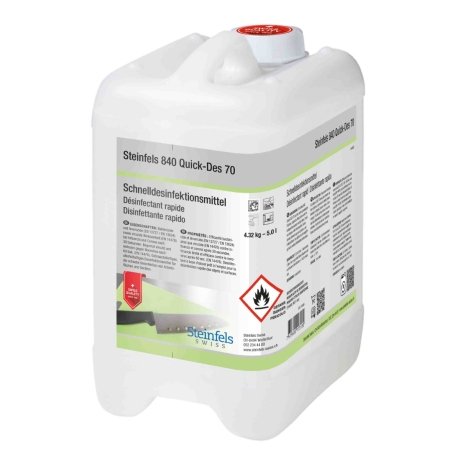Schnelldesinfektionsmittel für Arbeitsflächen und Geräte. Muss nicht nachgespült werden. STEINFELS 840 QUICK-DES 70