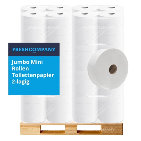 44 x 12 Jumbo Mini Rollen Toilettenpapier, WC- Papier, 2-lagig, 163 m Ø 18,5 cm