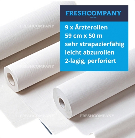 9 Ärzterollen Ärztekrepp Liegenpapier 2 lagig  50m x 59cm