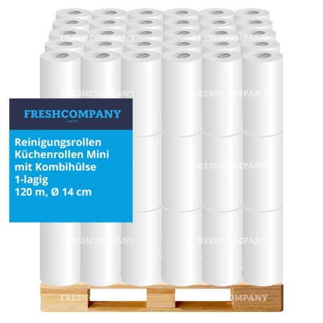 40 x 12 Reinigungsrollen, Küchenrollen Mini mit Kombihülse, 1-lagig, 120m, 1 Palette