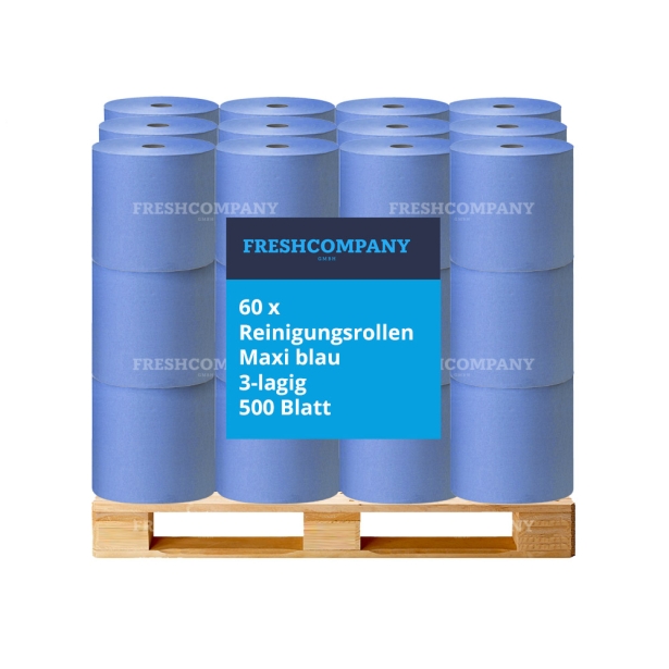 60 Putztuchrollen Maxi blau 3-lagig à 500 Blatt