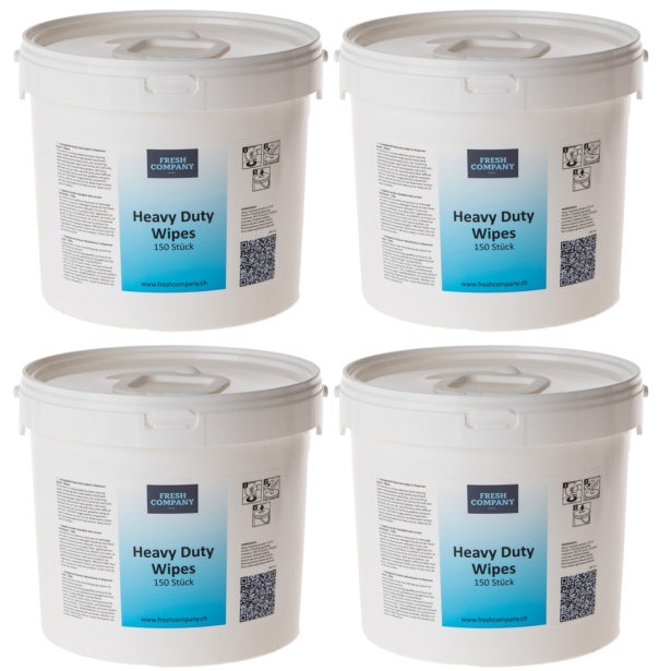 4 x 150 Heavy Duty Wipes getränkte Reinigungstücher für Handwerk und Industrie im Spendereimer 