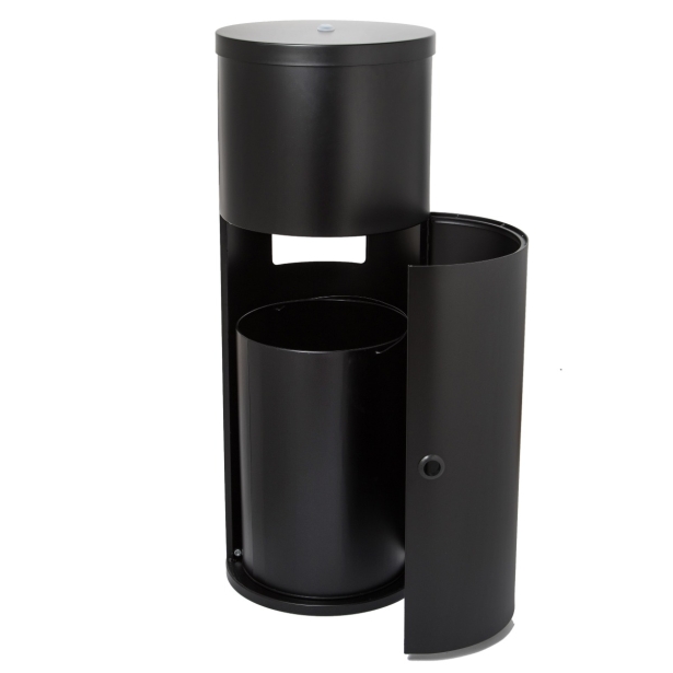 Standspender Wet Wipes Edelstahl schwarz mit Papierkorb