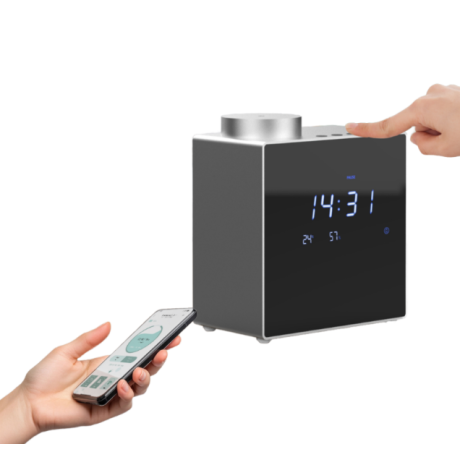 Aria Clock - Duftgerät Aroma-Diffuser mit Zeit-, Temperatur und Luftfeuchtigkeitsanzeige bis  80 m² 